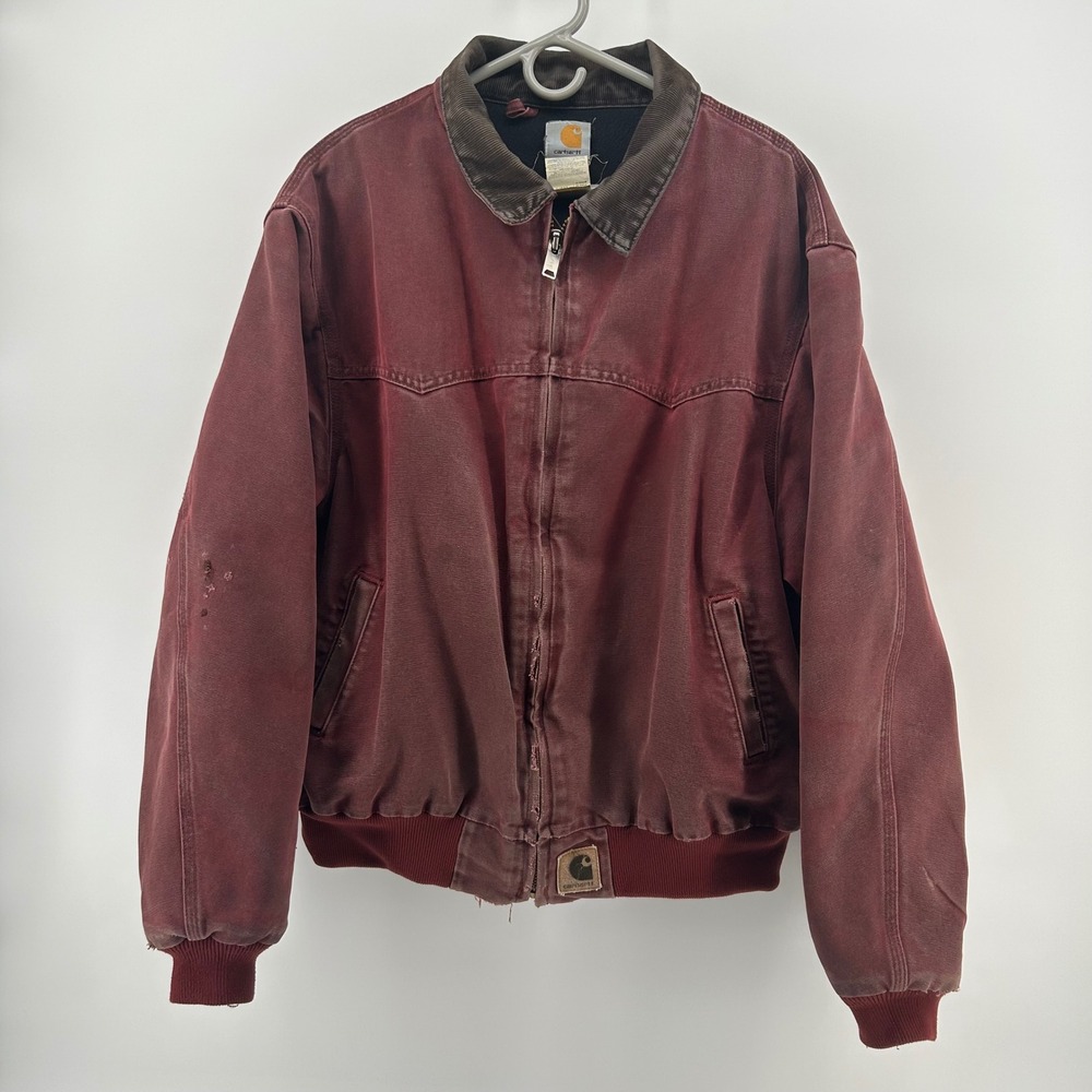Vintage Carhartt Santa Fe Jacket Mens 2XL Brick Red Distressed Workwear J14 BRK